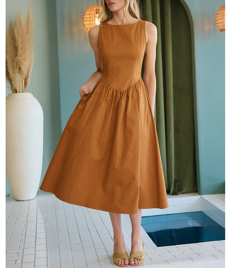 Sugarlips Carine Boat Neck Sleeveless A-Line Midi Dress