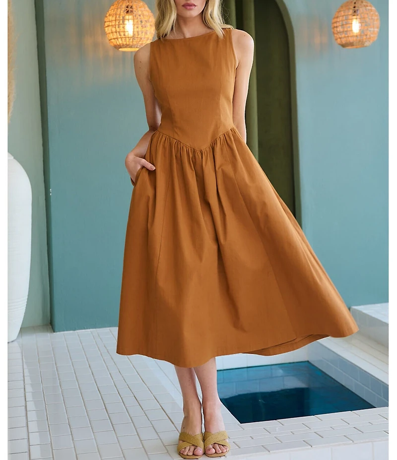 Sugarlips Carine Boat Neck Sleeveless A-Line Midi Dress