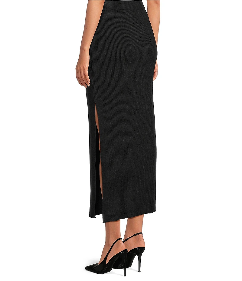 Sugarlips Carthay Coordinating High Waisted Ribbed Knit Side Slit Sweater Midi Skirt