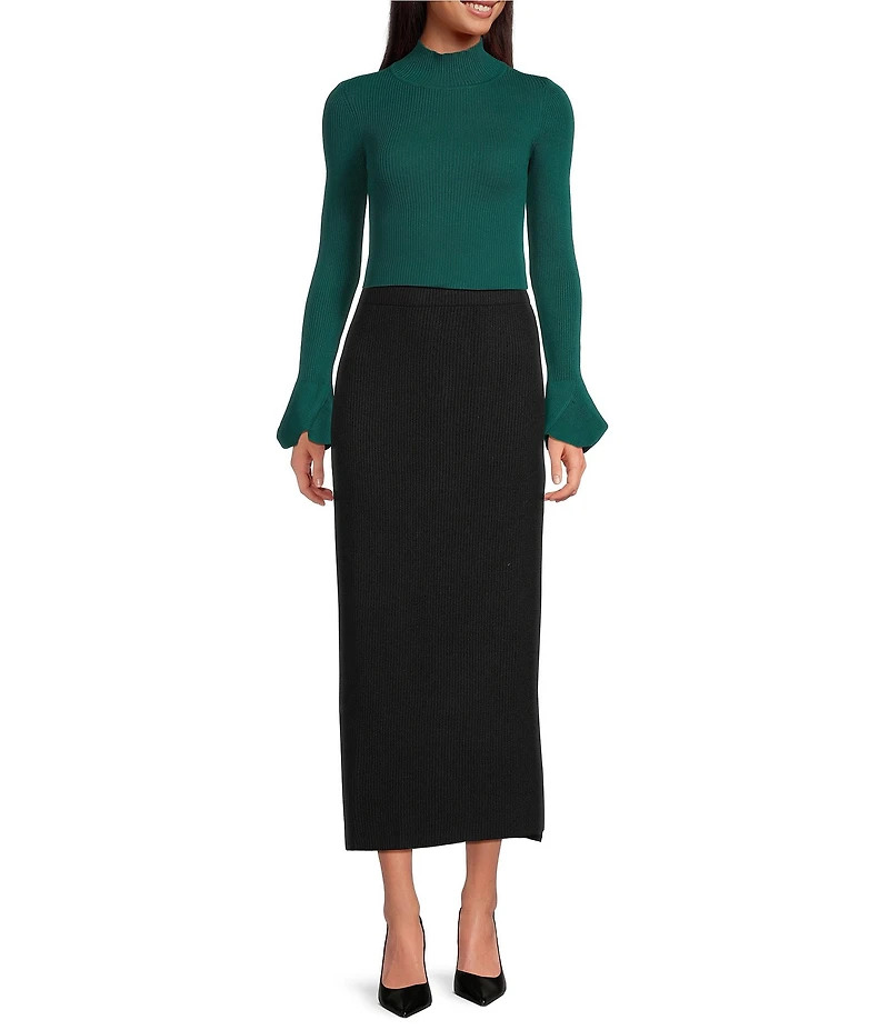 Sugarlips Carthay Coordinating High Waisted Ribbed Knit Side Slit Sweater Midi Skirt