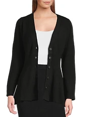 Sugarlips Carthay Mile Ribbed Knit V-Neck Long Sleeve Button Front Peplum Cardigan