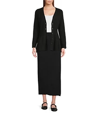 Sugarlips Carthay Mile Ribbed Knit V-Neck Long Sleeve Button Front Peplum Cardigan