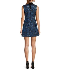 Sugarlips Centralia Shimmer Jacquard Floral Elma Sleeveless Mock Neck Mini Dress