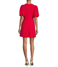 Sugarlips Cherry Belle Crew Neck Short Sleeve Cut Out Pearl Bow Crepe Mini Dress