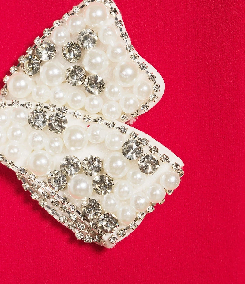 Sugarlips Cherry Belle Crew Neck Short Sleeve Cut Out Pearl Bow Crepe Mini Dress