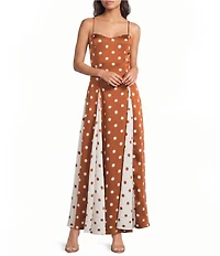 Sugarlips Chocolate Mixed Dot Sweetheart Neck Sleeveless Cami Godet Satin Maxi Dress