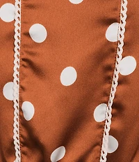 Sugarlips Chocolate Polka Dot Crew Neck Sleeveless Ruffle Shoulder Satin Top