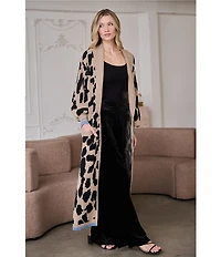 Sugarlips City Girl Leopard Print Shawl Neck Patch Pocket Open Front Duster Cardigan