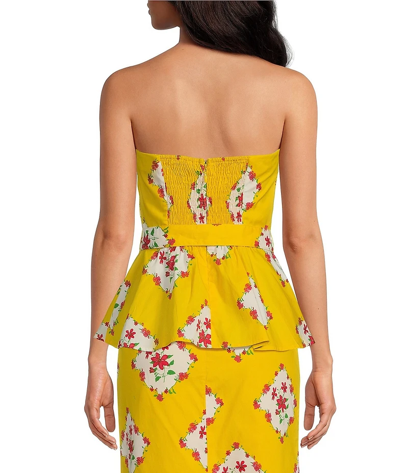 Sugarlips Coordinating Floral Print Strapless Sleeveless Belted Peplum Top