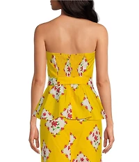 Sugarlips Coordinating Floral Print Strapless Sleeveless Belted Peplum Top