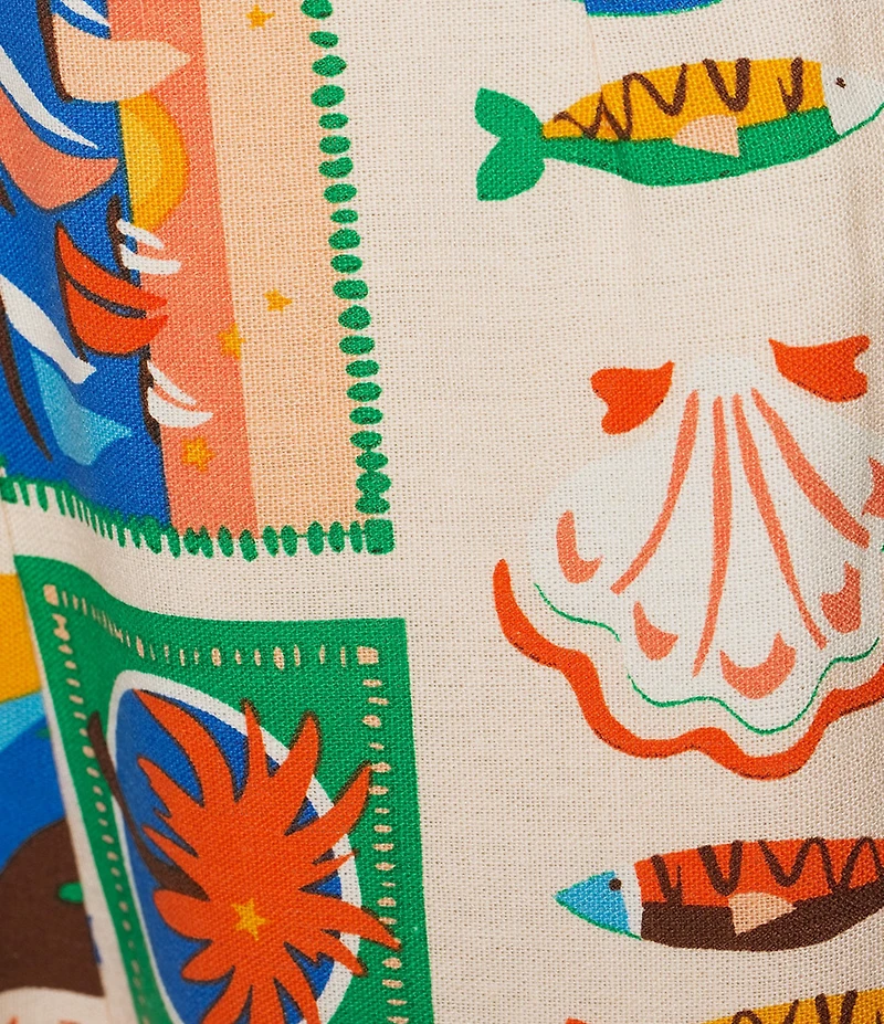 Sugarlips Coordinating Postcard Print High Waisted Wide-Leg Tassel Hem Pants