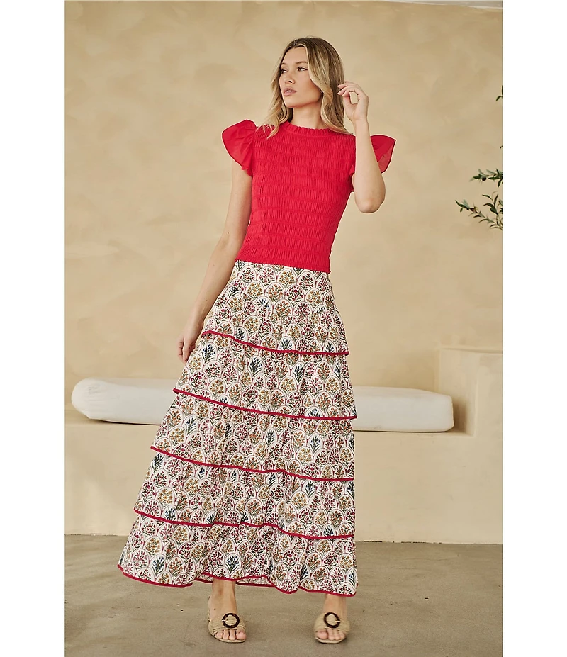 Sugarlips Country Floral Ruffle Tiered Maxi Skirt