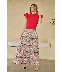 Sugarlips Country Floral Ruffle Tiered Maxi Skirt