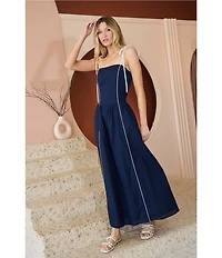 Sugarlips Cristy Contrast Seam Cami Square Neck Sleeveless A-Line Maxi Dress