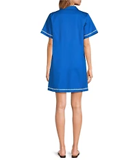 Sugarlips Dalphy Sardine Embroidered Point Collar Short Sleeve Button Down Mini Dress