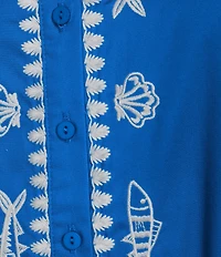 Sugarlips Dalphy Sardine Embroidered Point Collar Short Sleeve Button Down Mini Dress