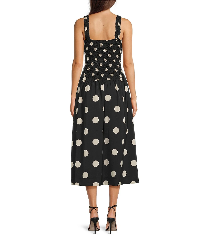 Sugarlips Demmy Polka Dot Julien Ruched Scoop Neck Sleeveless Midi Dress