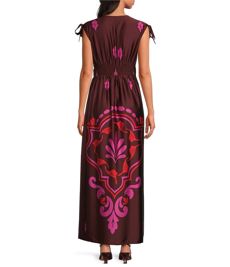 Sugarlips Descanso Floral V-Neck Cap Sleeve Pleated A-Line Maxi Dress