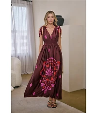 Sugarlips Descanso Floral V-Neck Cap Sleeve Pleated A-Line Maxi Dress