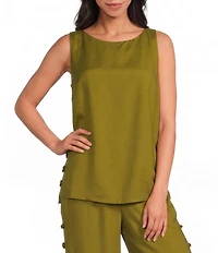 Sugarlips Devana Crew Neck Sleeveless Cut Out Coordinating Linen Tunic Top