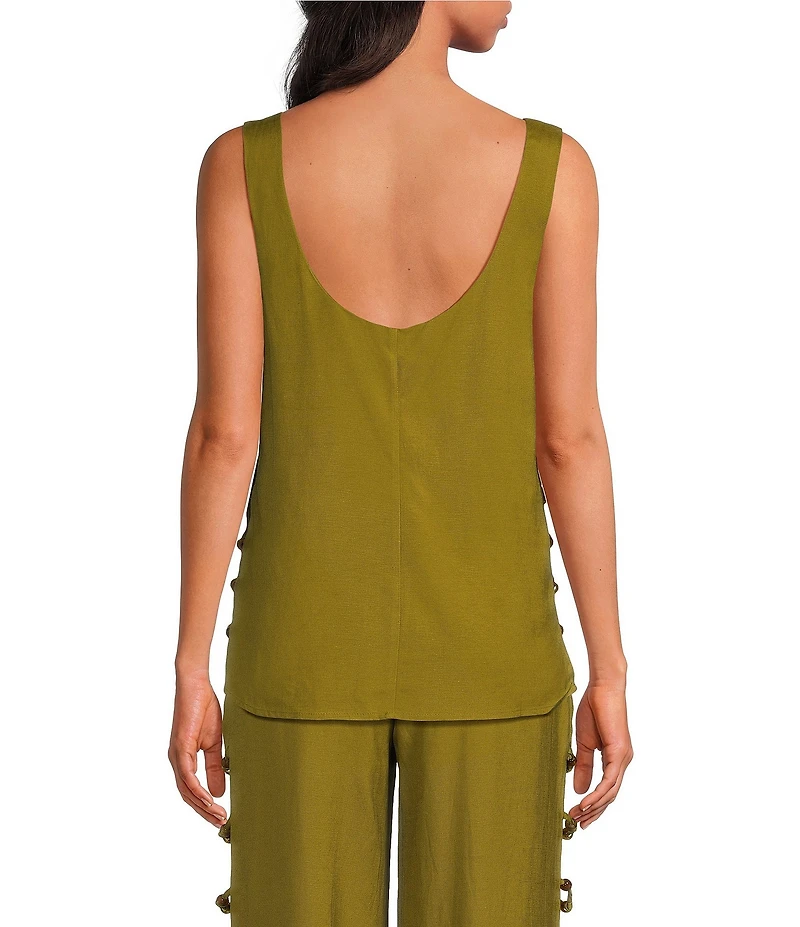 Sugarlips Devana Crew Neck Sleeveless Cut Out Coordinating Linen Tunic Top