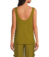 Sugarlips Devana Crew Neck Sleeveless Cut Out Coordinating Linen Tunic Top