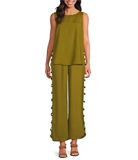 Sugarlips Devana Crew Neck Sleeveless Cut Out Coordinating Linen Tunic Top