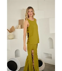 Sugarlips Devana Crew Neck Sleeveless Cut Out Coordinating Linen Tunic Top