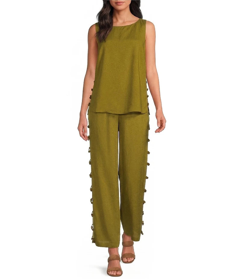 Sugarlips Devana High-Rise Wide Leg Side Cut Out Coordinating Linen Pants