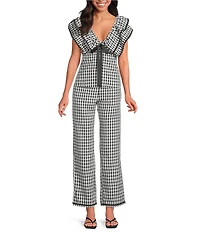 Sugarlips Dover Gingham Leot Ruffle V-Neck Cap Sleeve Babydoll Coordinating Top