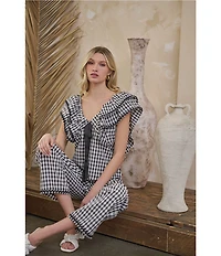 Sugarlips Dover Gingham Leot Ruffle V-Neck Cap Sleeve Babydoll Coordinating Top
