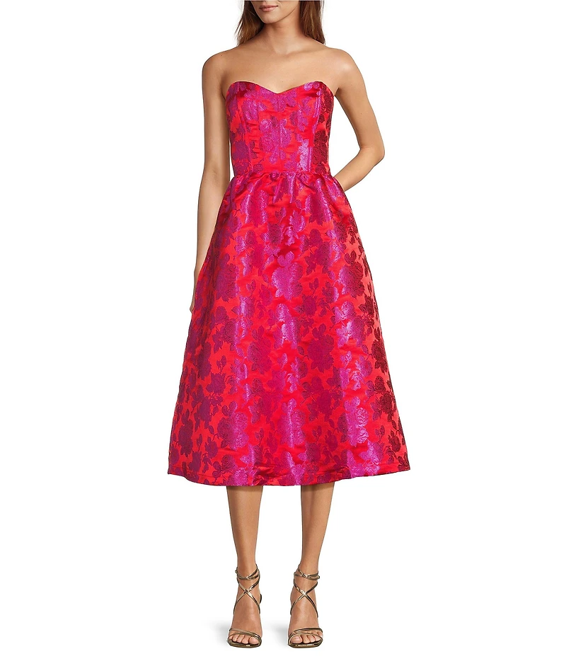 Sugarlips Duson Bustier Sweetheart Strapless Floral Jacquard Midi Dress