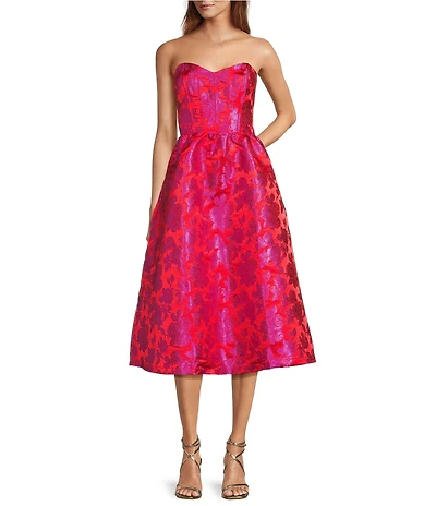 Sugarlips Duson Bustier Sweetheart Strapless Floral Jacquard Midi Dress