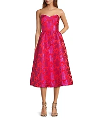 Sugarlips Duson Bustier Sweetheart Strapless Floral Jacquard Midi Dress