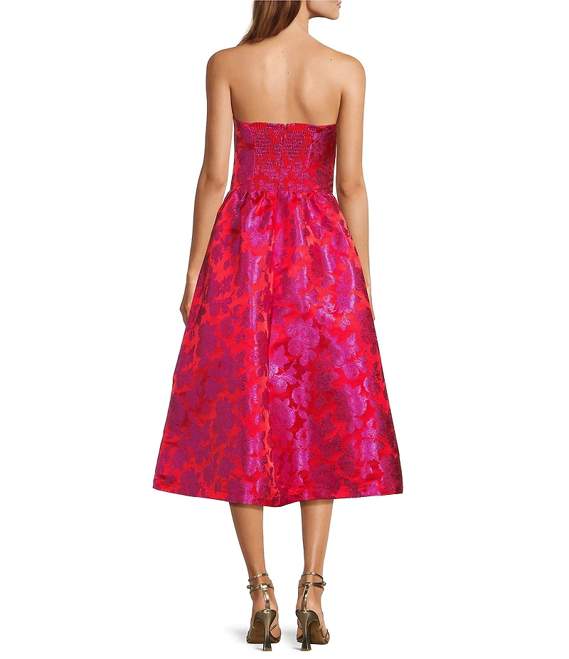 Sugarlips Duson Bustier Sweetheart Strapless Floral Jacquard Midi Dress