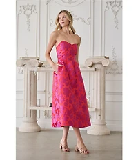 Sugarlips Duson Bustier Sweetheart Strapless Floral Jacquard Midi Dress