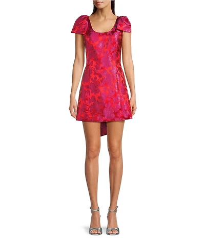 Sugarlips Duson Floral Jacquard Scoop Neck Sleeveless Bow Sash Mini Dress