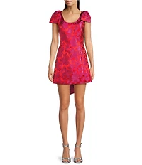 Sugarlips Duson Floral Jacquard Scoop Neck Sleeveless Bow Sash Mini Dress