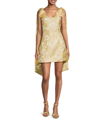Sugarlips Duson Floral Jacquard Scoop Neck Sleeveless Bow Sash Mini Dress