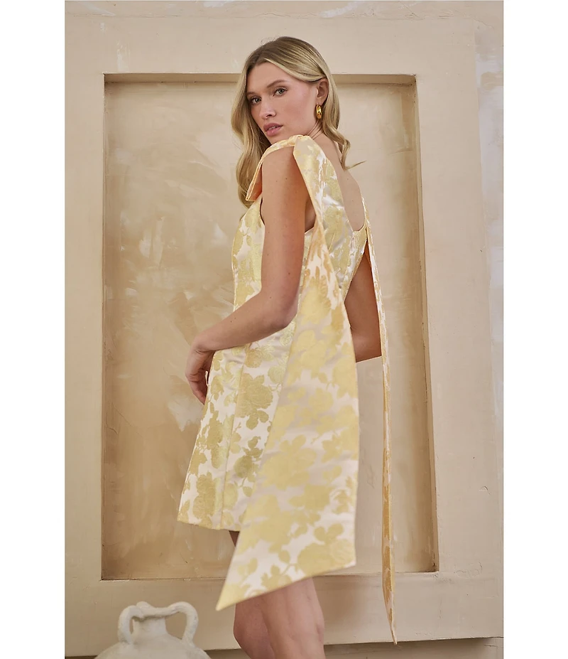 Sugarlips Duson Floral Jacquard Scoop Neck Sleeveless Bow Sash Mini Dress