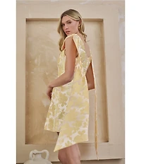 Sugarlips Duson Floral Jacquard Scoop Neck Sleeveless Bow Sash Mini Dress