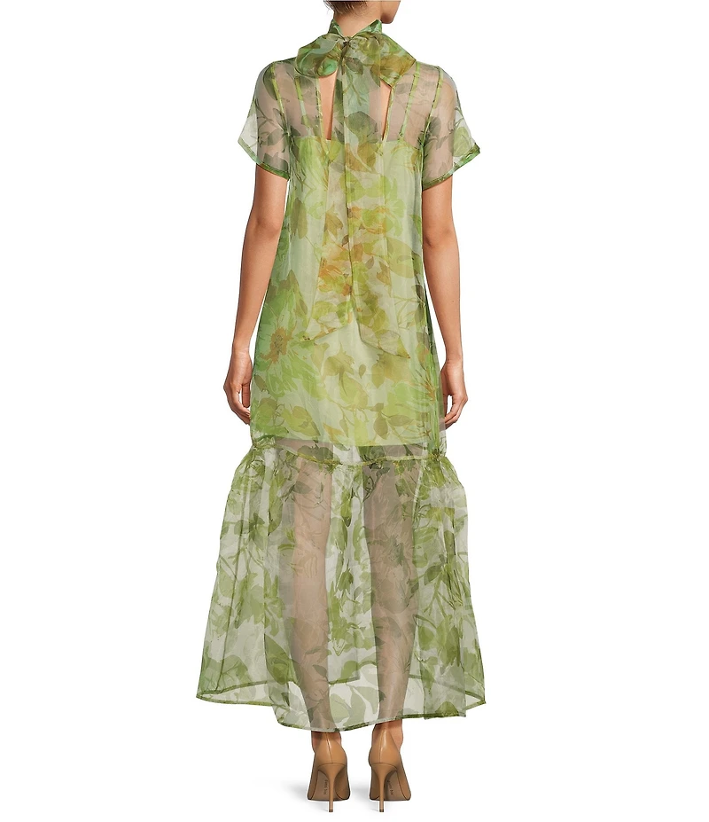Sugarlips Ellery Floral Print Dime Mock Neck Short Sleeve Maxi Dress