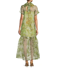 Sugarlips Ellery Floral Print Dime Mock Neck Short Sleeve Maxi Dress