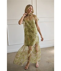 Sugarlips Ellery Floral Print Dime Mock Neck Short Sleeve Maxi Dress