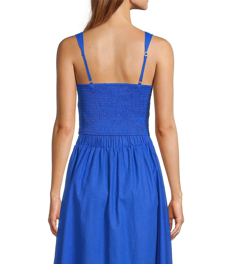 Sugarlips Epsie Square Neck Sleeveless Smocked Coordinating Crop Top