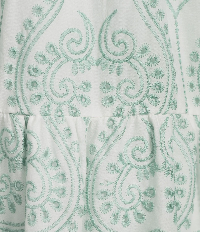 Sugarlips Evelyn Floral Eyelet Jacey Babydoll Split V-Neck Short Sleeve A-Line Mini Dress