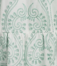 Sugarlips Evelyn Floral Eyelet Jacey Babydoll Split V-Neck Short Sleeve A-Line Mini Dress