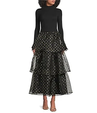 Sugarlips Ferris Polka Dot Halie Organza Ruffle Tiered Maxi Skirt