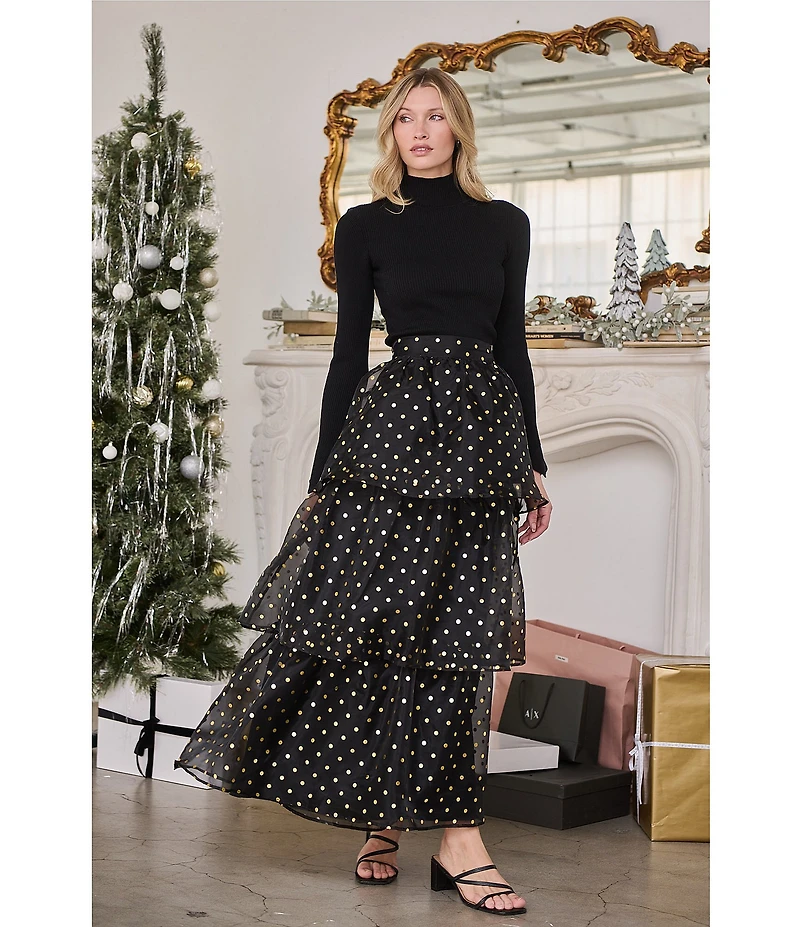 Sugarlips Ferris Polka Dot Halie Organza Ruffle Tiered Maxi Skirt