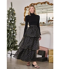 Sugarlips Ferris Polka Dot Halie Organza Ruffle Tiered Maxi Skirt